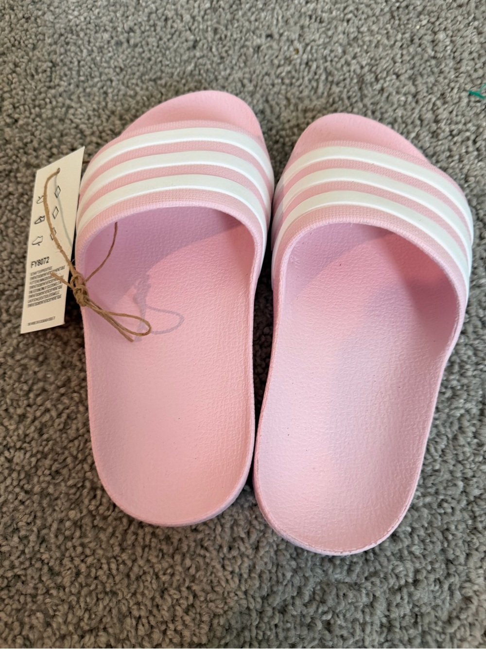adidas Pink Slide Sandals with White Stripes - Kids